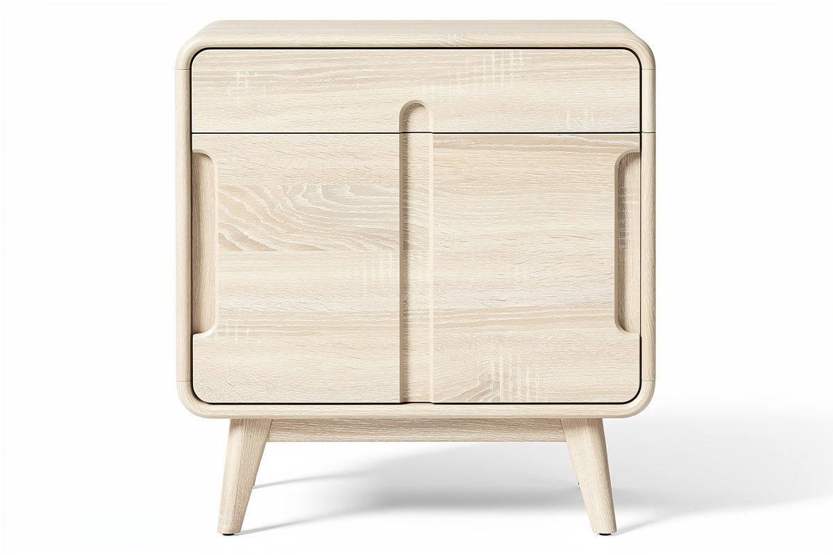 **Nowoczesna szafka nocna z drewna naturalnego z minimalistycznym designem**